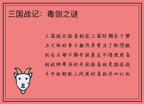 三国战记：毒剑之谜