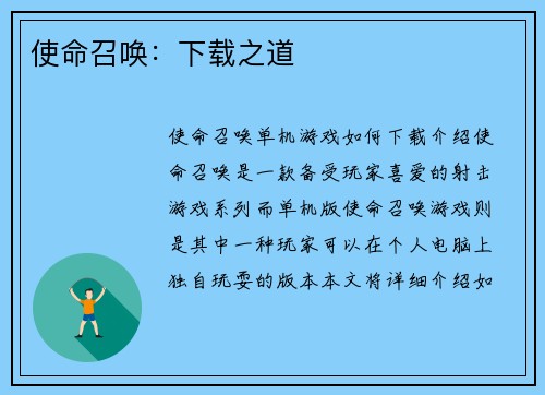 使命召唤：下载之道