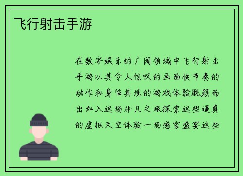 飞行射击手游